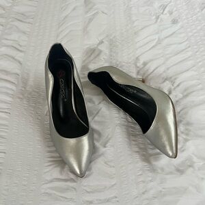 Silver kitten heels